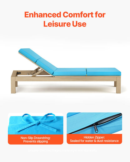 Chaise Lounge Cushion, 183x53.3x9.8 cm, Set of 2 Outdoor Lounge Chair Cushions, Waterproof & Fade-Resistant, Sun Lounger Cushions with Ties, Thick Patio Lounger Pads for Pool Deck, Teal Color