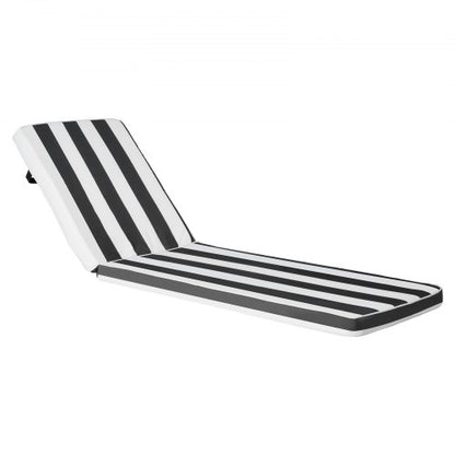 Chaise Lounge Cushion, 89x56x71 cm, Set of 2 Outdoor Lounge Chair Cushions, Waterproof & Fade-Resistant Sun Lounger Cushions with Ties, Patio Lounger Pads for Pool Deck, Black & White Stripes