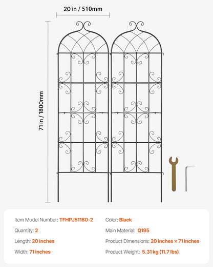 Trädgårdsspaljé för klätterväxter, 71 x 20 tum, 2-pack rostfritt metallspaljé för trädgårdsblommor, stöd för klätterrosor och gurkor, dekorativt klematisspaljé för gårdar och gräsmattor