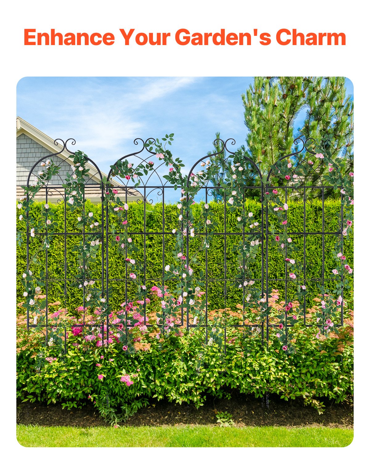 Trädgårdsspaljé för klätterväxter, 71 x 20 tum, 4-pack rostfritt metallspaljé för trädgårdsblommor, stöd för klätterrosor och gurkor, dekorativt klematisspaljé för gårdar och gräsmattor
