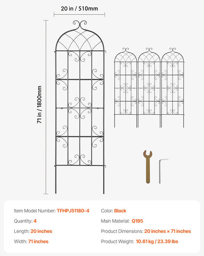 Trädgårdsspaljé för klätterväxter, 71 x 20 tum, 4-pack rostfritt metallspaljé för trädgårdsblommor, stöd för klätterrosor och gurkor, dekorativt klematisspaljé för gårdar och gräsmattor