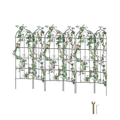 Trädgårdsspaljé för klätterväxter, 71 x 20 tum, 6-pack rostfritt metallspaljé för trädgårdsblommor, stöd för klätterrosor och gurkor, dekorativt klematisspaljé för gårdar och gräsmattor