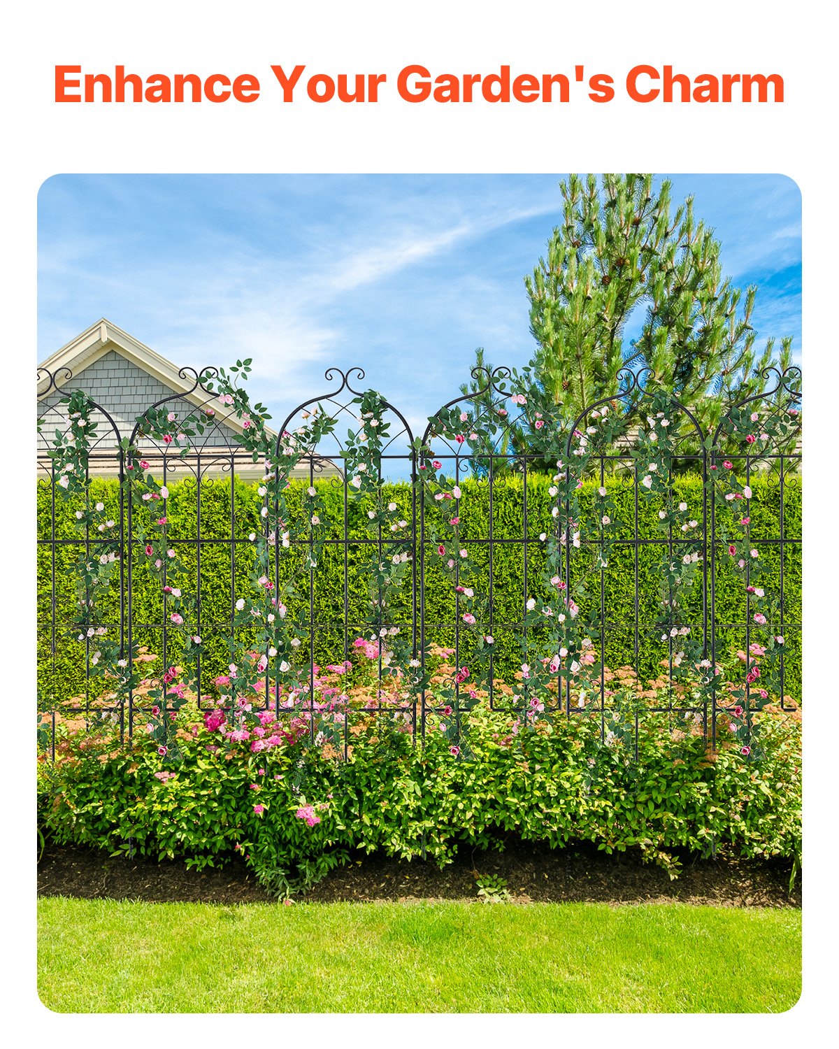 Trädgårdsspaljé för klätterväxter, 71 x 20 tum, 6-pack rostfritt metallspaljé för trädgårdsblommor, stöd för klätterrosor och gurkor, dekorativt klematisspaljé för gårdar och gräsmattor
