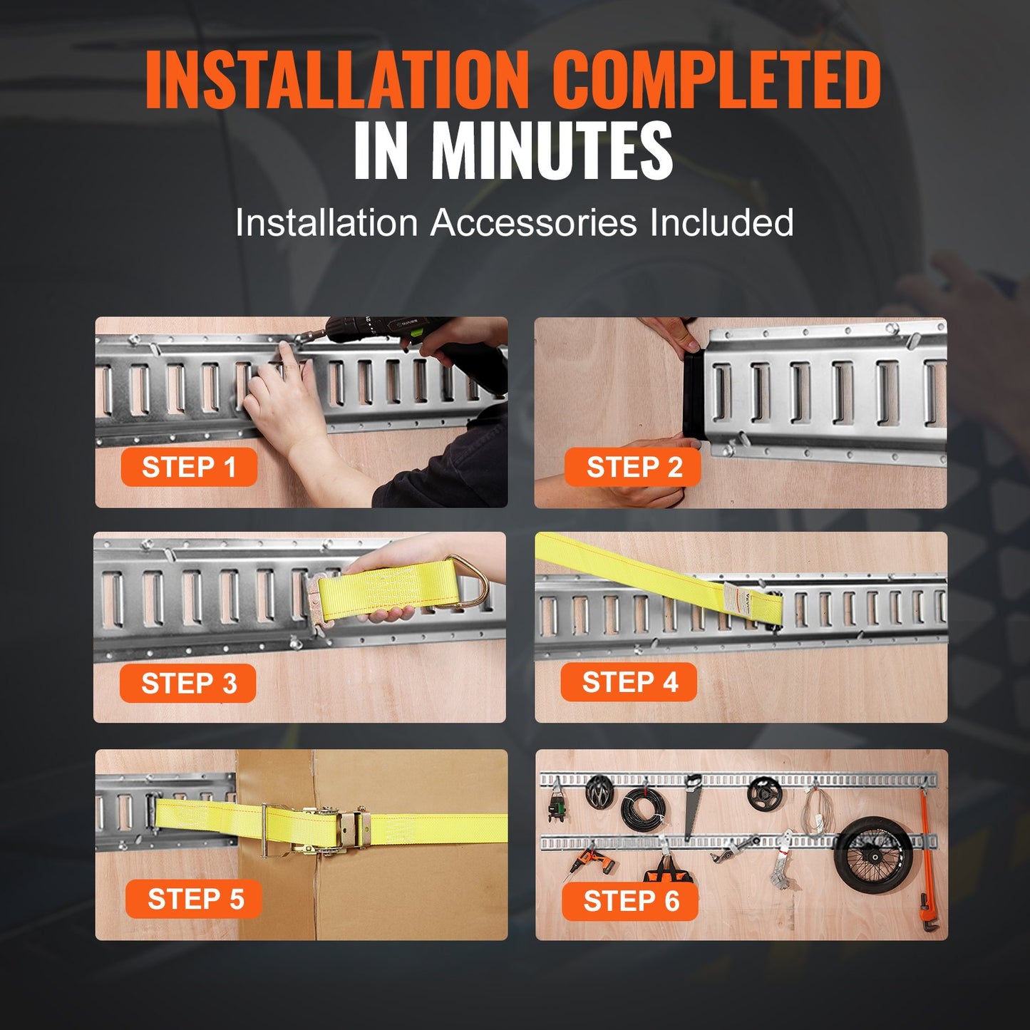 Sats med fastspänningsskenor för E-spår, 24 delar 1,5 m E-spår, inklusive 8 stålskenor, 8 O-ringsankare och 8 förankringspunkter med D-ring, mångsidiga säkringstillbehör för motorcyklar och cyklar, 900 kg last