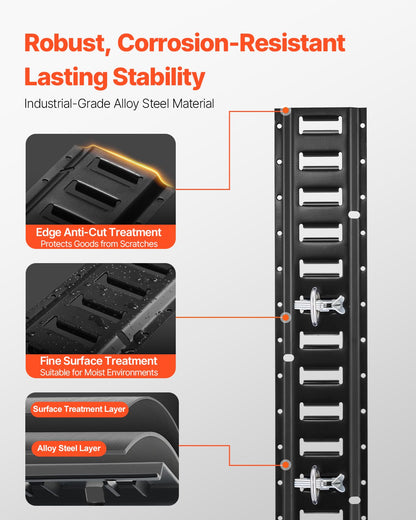 Sats med fastspänningsskenor för E-spår, 18 delar, 1,5 m E-spår, innehåller 4 stålskenor och 8 O-ringsankare och 4 fastspänningsfästen med D-ring och 2 spärrremmar, säkringstillbehör för lastmotorcyklar och cyklar, 900 kg