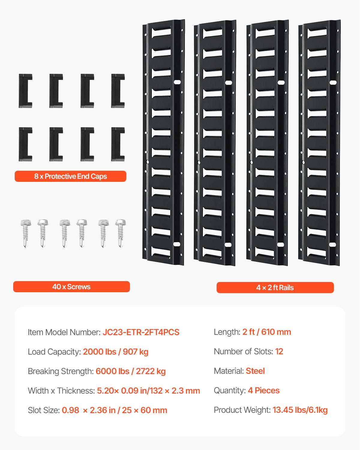 E-spårsräckessats, 60 cm stålräcken, 4-pack, säkra last och tunga laster upp till 900 kg, kraftiga E-spårsräcken med skruvar för garage, skåpbilar, släpvagnar, motorcykelförankringar, ATV-fästen