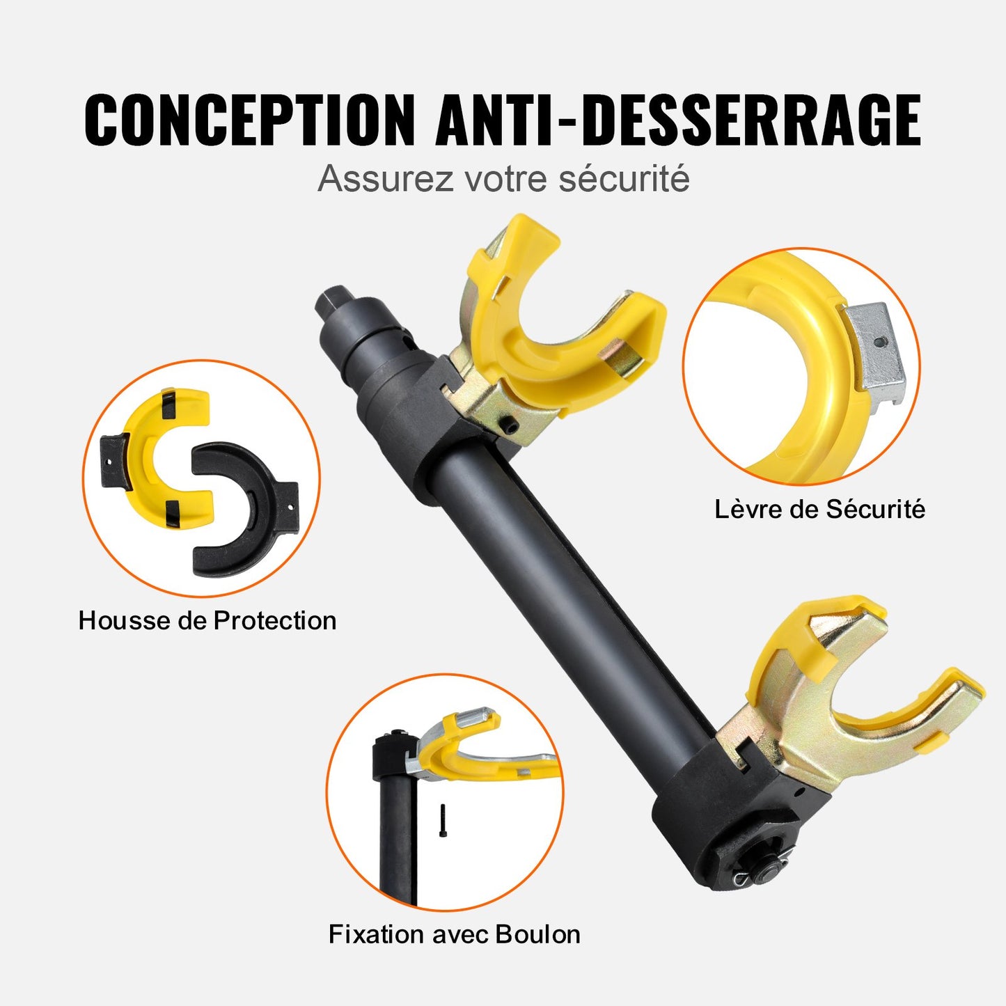 Fjäderbenskompressorsats, Macpherson fjäderbenskompressorsats, utbytbart gaffelfjäderbensspoleavdragare, med gul skyddshylsa och bärväska