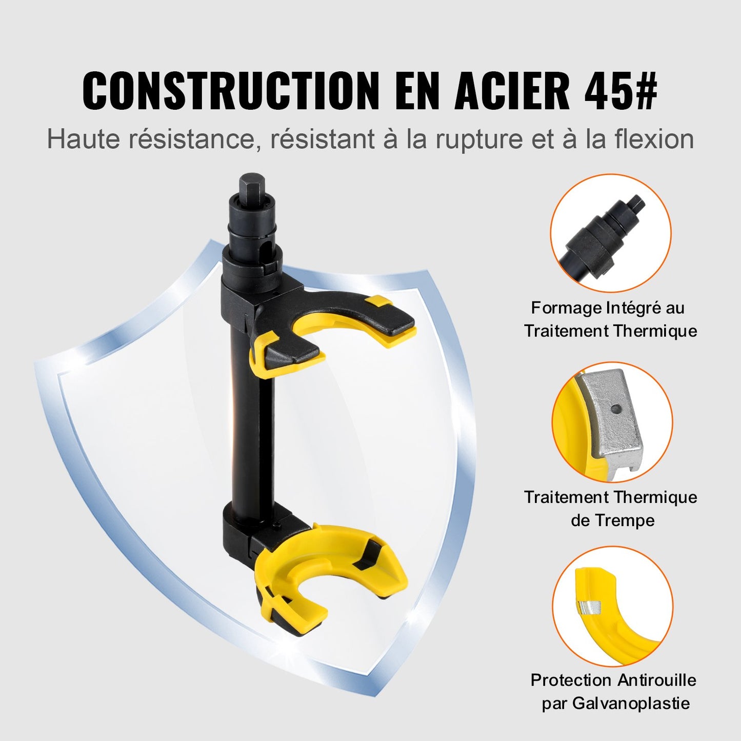 Fjäderbenskompressorsats, Macpherson fjäderbenskompressorsats, utbytbart gaffelfjäderbensspoleavdragare, med gul skyddshylsa och bärväska