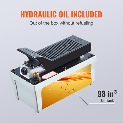 Lufthydraulisk pump, 6895 bar 1,9L behållare, NPT 10 mm oljeutlopp, NPT 6,4 mm inlopp, 2 m rör, fotmanövrerad hydraulpump med luftpedal för bilrammaskiner och dragstolpe, grå