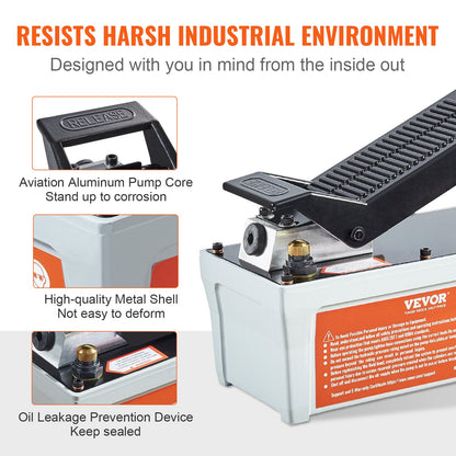 Lufthydraulisk pump, 6895 bar 1,9L behållare, NPT 10 mm oljeutlopp, NPT 6,4 mm inlopp, 2 m rör, fotmanövrerad hydraulpump med luftpedal för bilrammaskiner och dragstolpe, grå