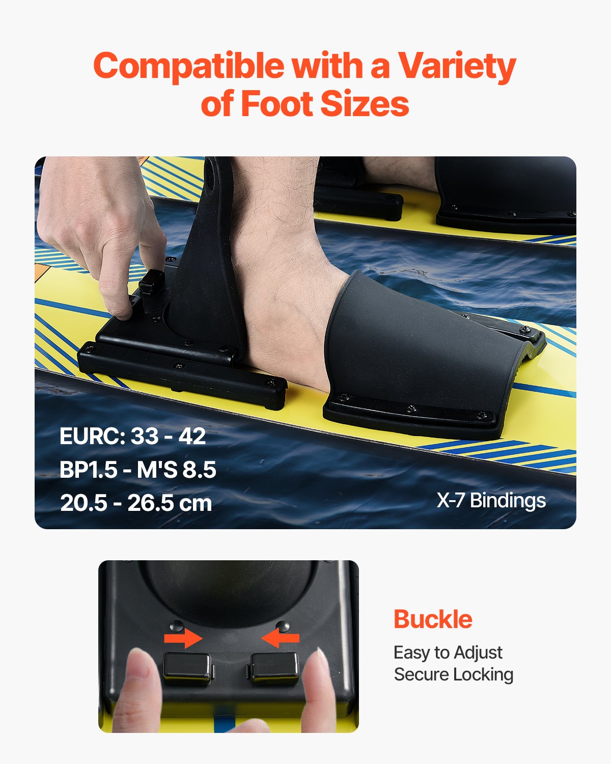 Vattenskidor 116,8 cm / 46 tum, Vattenskidtränare med X-7 justerbara bindningar, dubbelhandtagsrep och avtagbar stabiliseringsstång, Träningsvattenskidkombination för ungdomar upp till 136 kg