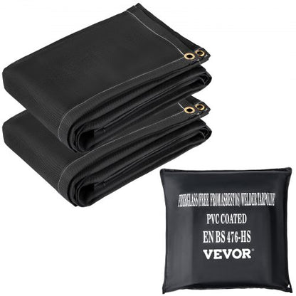 Brandfiltar, 2-pack svetsfiltar, 15 x 25 cm brandsläckningsfilt, 380 °C flamskyddsfilt, svarta brandfiltar, brandskyddsfilt i glasfiber med 8 mässingshylsor