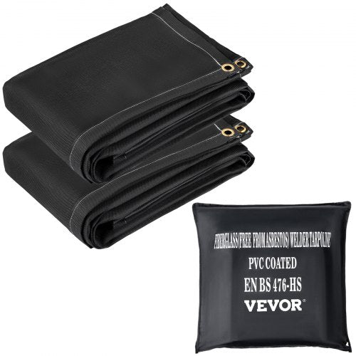 Brandfiltar, 2-pack svetsfiltar, 15 x 25 cm brandsläckningsfilt, 380 °C flamskyddsfilt, svarta brandfiltar, brandskyddsfilt i glasfiber med 8 mässingshylsor