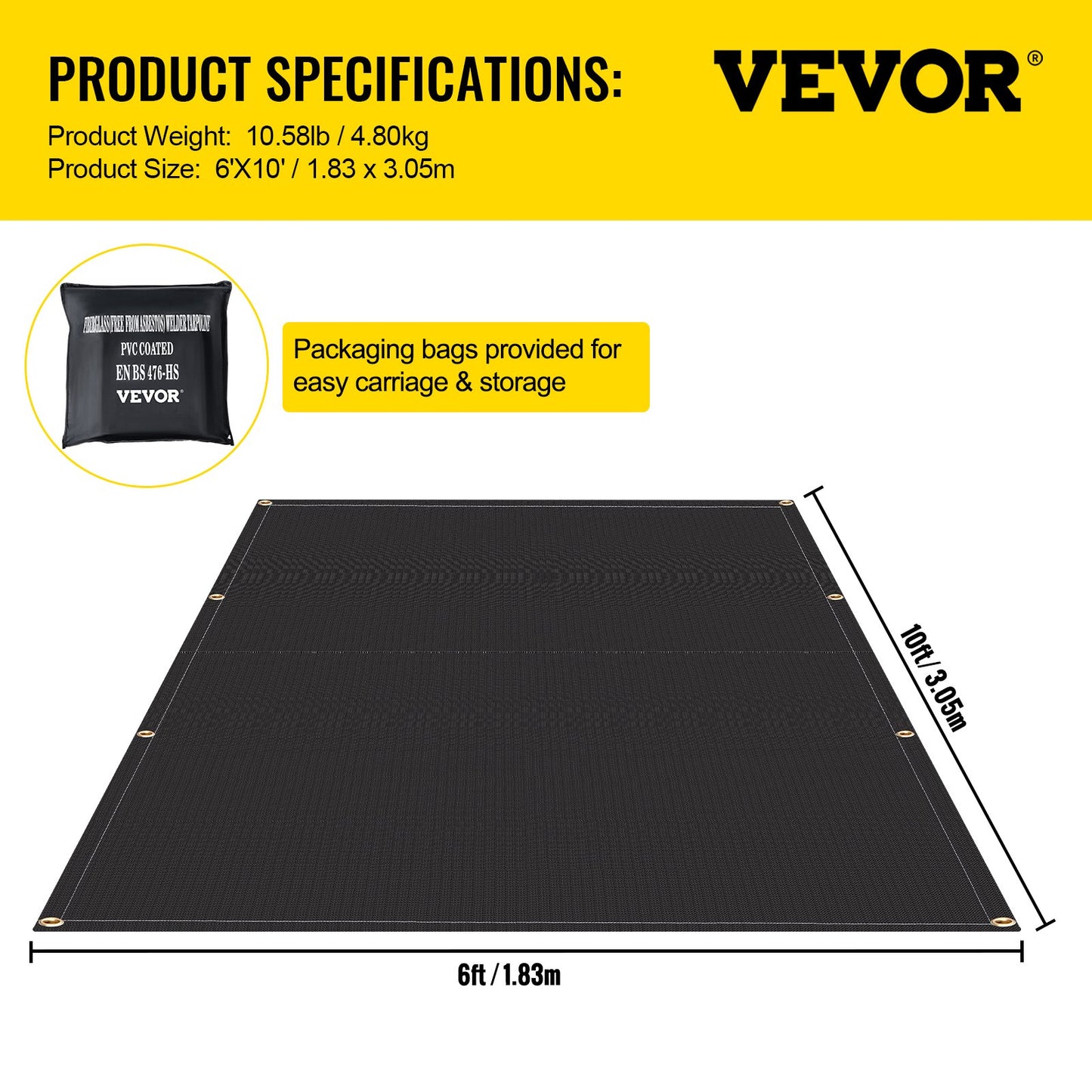 Brandfiltar, 2-pack svetsfiltar, 15 x 25 cm brandsläckningsfilt, 380 °C flamskyddsfilt, svarta brandfiltar, brandskyddsfilt i glasfiber med 8 mässingshylsor