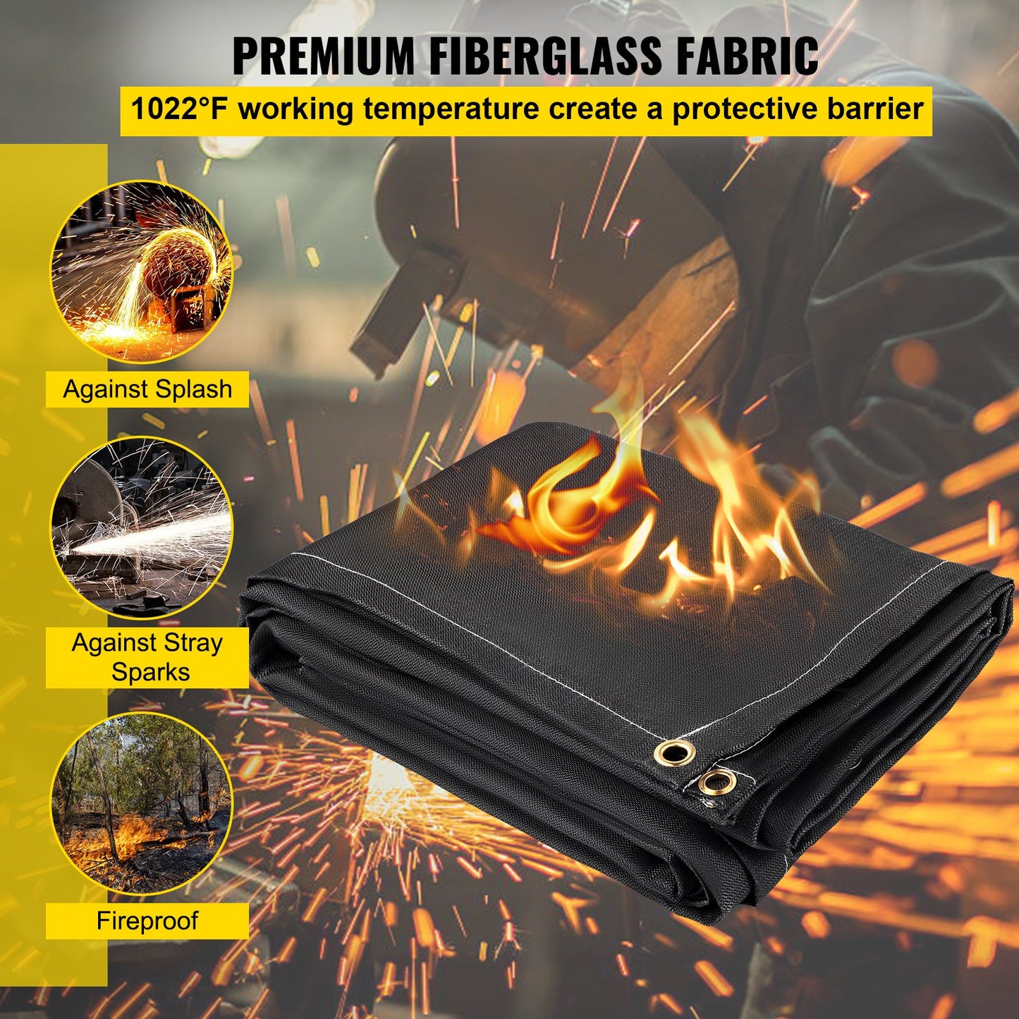Brandfiltar, 2-pack svetsfiltar, 2,4 x 3 m brandsläckningsfilt, 550°C flamskyddsfilt, svarta brandskyddsfiltar, brandskyddsfilt i glasfiber med 12 mässingsgenomföringar