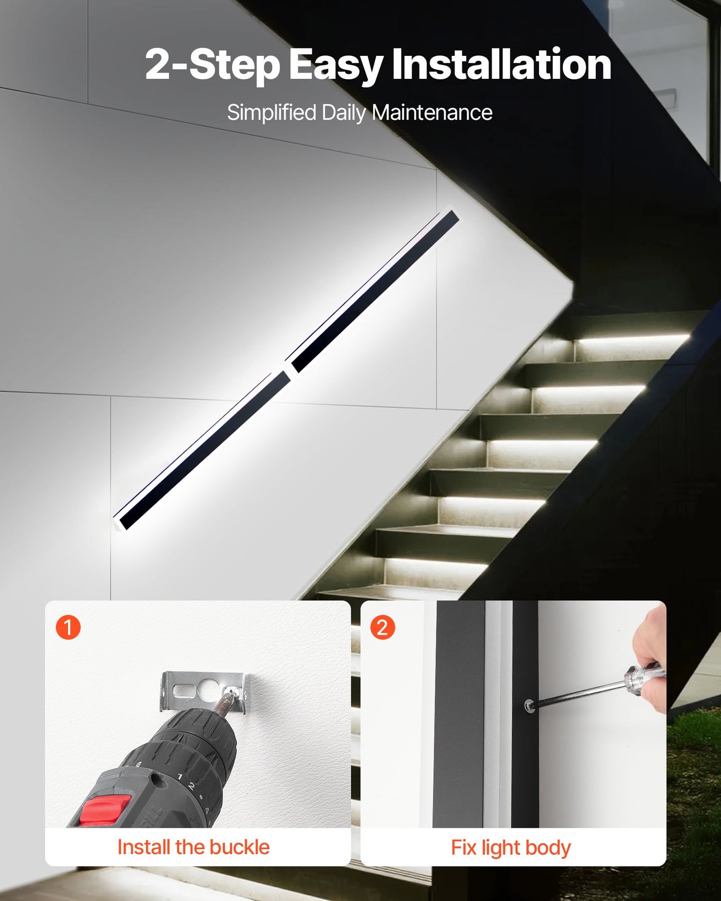 Utomhusvägglampor, 2-pack, 1000 mm långa RGB moderna vägglampor för utomhusbruk, 2700K-6000K, IP65 vattentät rostskyddsklass, dimbar utomhusbelysning för väggmontering, för veranda, garage