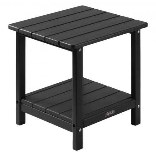 Outdoor Side Table, 450W x 380D x 440H mm, Double Layer HDPE Outside End Table for Easy Maintenance, Withstand Harsh Weather, Fit for Patio, Pool, Beach, Porch, Indoor, Backyard, Black