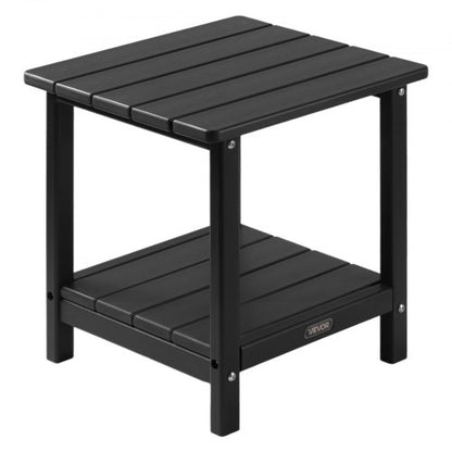 Outdoor Side Table, 450W x 380D x 440H mm, Double Layer HDPE Outside End Table for Easy Maintenance, Withstand Harsh Weather, Fit for Patio, Pool, Beach, Porch, Indoor, Backyard, Black