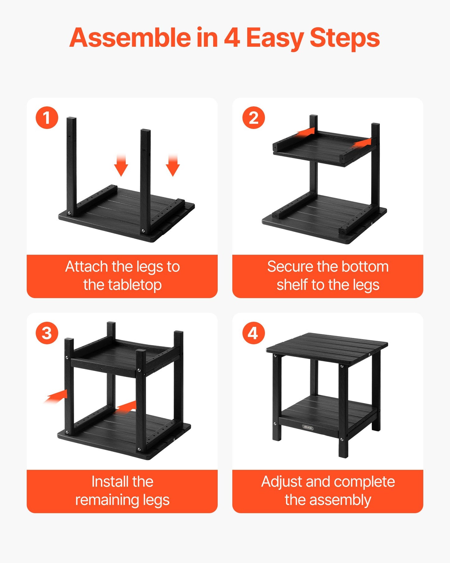 Outdoor Side Table, 450W x 380D x 440H mm, Double Layer HDPE Outside End Table for Easy Maintenance, Withstand Harsh Weather, Fit for Patio, Pool, Beach, Porch, Indoor, Backyard, Black