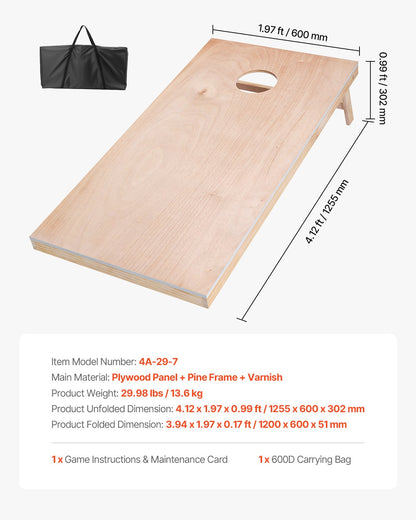 Cornhole-set, 4x2 fot Cornhole-spelbrädor, bärbart kastaspel i massivt trä, inomhus- och utomhus-cornhole-lek för vuxna, kastaspel inklusive bärväska, för trädgården, bakgården, stranden, camping