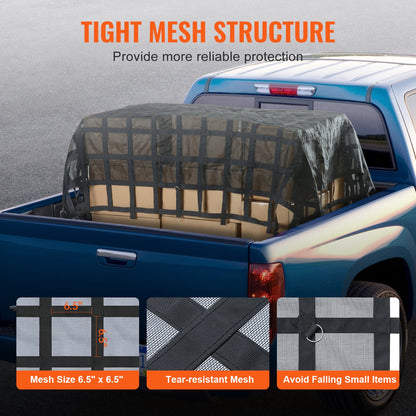 Lastnät, 120 x 105 tum, Kraftigt lastbilslastnät för lastbilsflak, 4 justerbara remmar med karbinhakar och S-krokar, Slitstarkt och väderbeständigt, Lämpligt för pickup, lastbil, jeep, SUV, båt