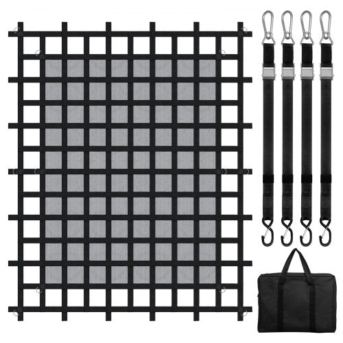 Lastnät, 237 x 217 cm, Kraftigt lastbilslastnät för lastbilsflak, 4 justerbara remmar med karbinhakar och S-krokar, Slitstarkt och väderbeständigt, Lämpligt för pickup, lastbil, jeep, SUV, båt