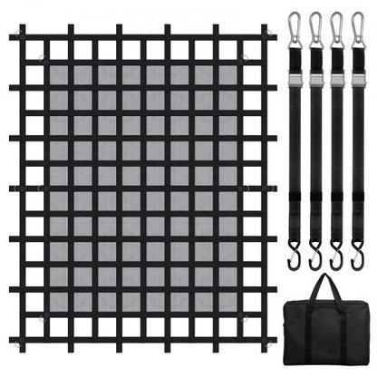 Lastnät, 237 x 217 cm, Kraftigt lastbilslastnät för lastbilsflak, 4 justerbara remmar med karbinhakar och S-krokar, Slitstarkt och väderbeständigt, Lämpligt för pickup, lastbil, jeep, SUV, båt
