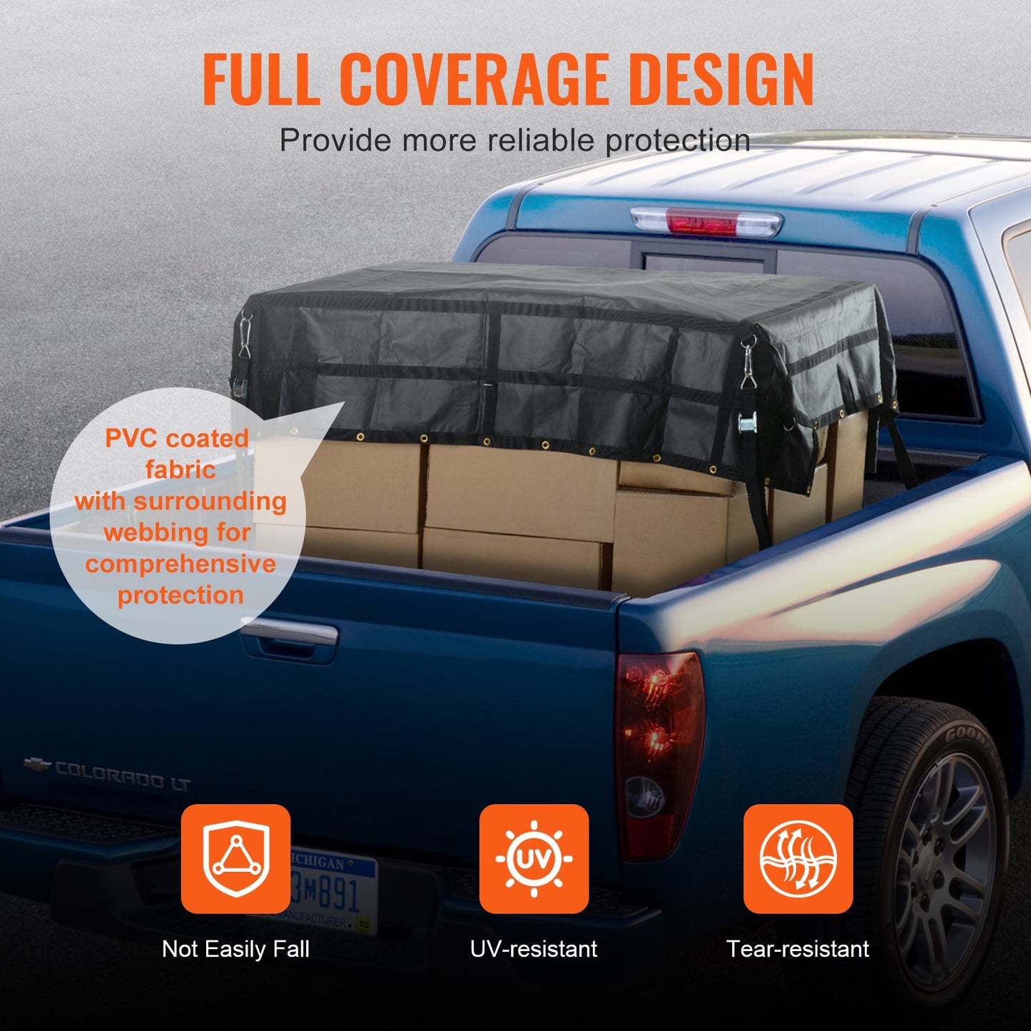 Lastnät, 236 x 218 cm, Kraftigt lastbilslastnät för lastbilsflak, 4 justerbara remmar med karbinhakar och gummiklädda krokar, hållbart, lämpligt för pickup, jeep, lastbil, SUV, båt (svart)