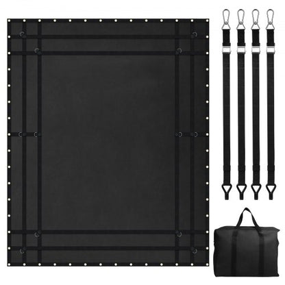 Lastnät, 120 x 105 tum, Kraftigt lastbilslastnät för lastbilsflak, 4 justerbara remmar med karbinhakar och gummiklädda krokar, slitstarkt, lämpligt för pickup, jeep, lastbil, SUV, båt (svart)