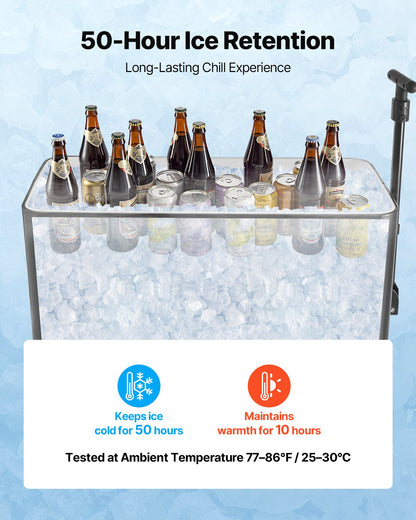 75,71 l rullande kylboxvagn, med 2-stegs teleskopiskt draghandtag och 2 svängbara hjul, bärbar bordsstrand, uteplats, festbar, kall dryck, utomhusparkvagn på hjul, svart