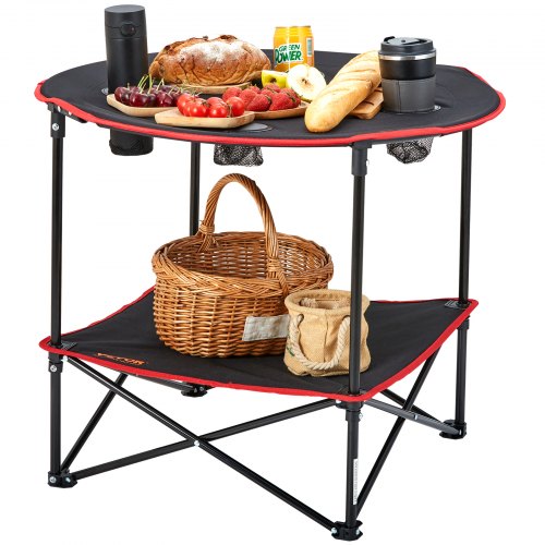 Hopfällbart campingbord, bärbara sidobord för utomhusbruk, lättviktigt hopfällbart bord, ultrakompakt arbetsbord i 600D Oxford-tyg och stål med stor förvarings- och bärväska, för strandpicknick, 28,3"x24"