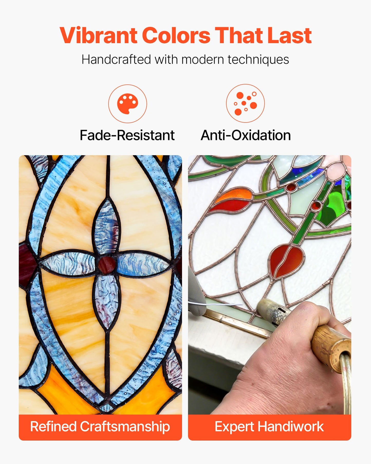 Fönsterpanel i målat glas, 813 x 250 mm, hängande överljuspanel i Tiffany-stil med kedja, stor horisontell rektangulär glaspanel i färgat glas, traditionellt konsthantverk för köksinredning