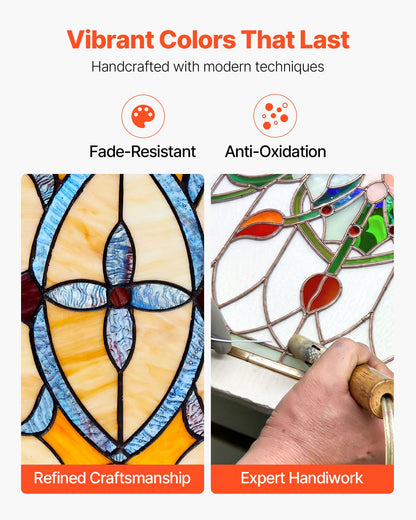 Fönsterpanel i målat glas, 813 x 250 mm, hängande överljuspanel i Tiffany-stil med kedja, stor horisontell rektangulär glaspanel i färgat glas, traditionellt konsthantverk för köksinredning