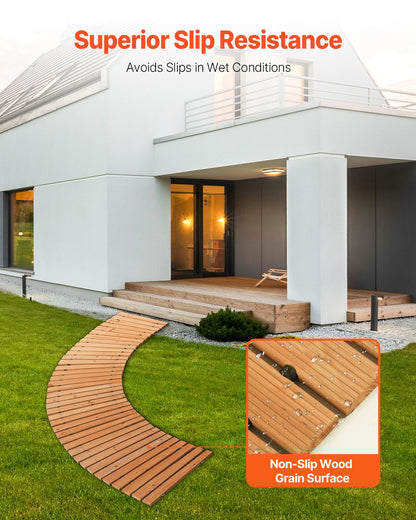 Trädgårdsgång i trä, 2,4 m x 4,7 m, halkfri, böjd trädgårdsgång, utrullbar cederträgång för utomhusbruk med vajeranslutning, dekorativ gräsmatta för trädgårdspromenad, bröllopsfest