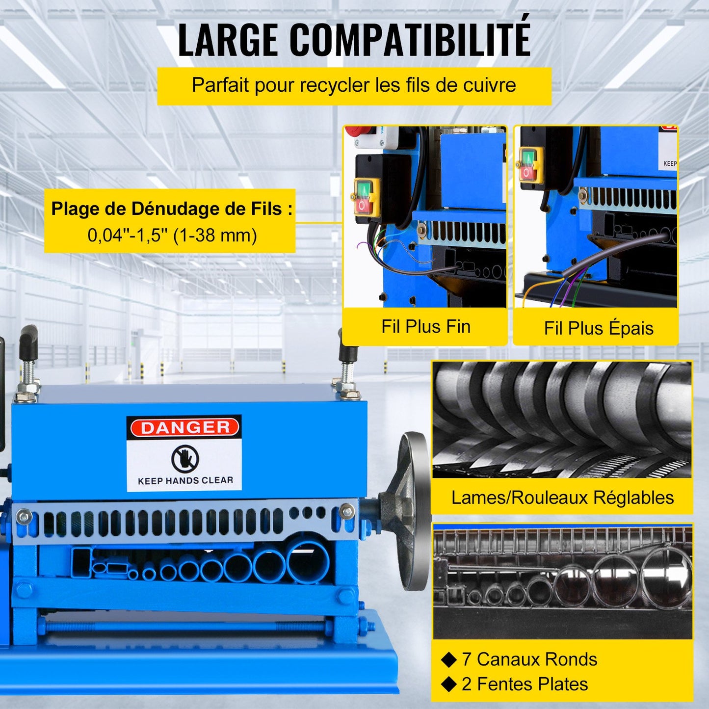 1,5-38 mm automatisk avisoleringsmaskin för metallkabel, 370 W, elektrisk avisoleringsmaskin för metallkabel, 10 blad, 15 m/min