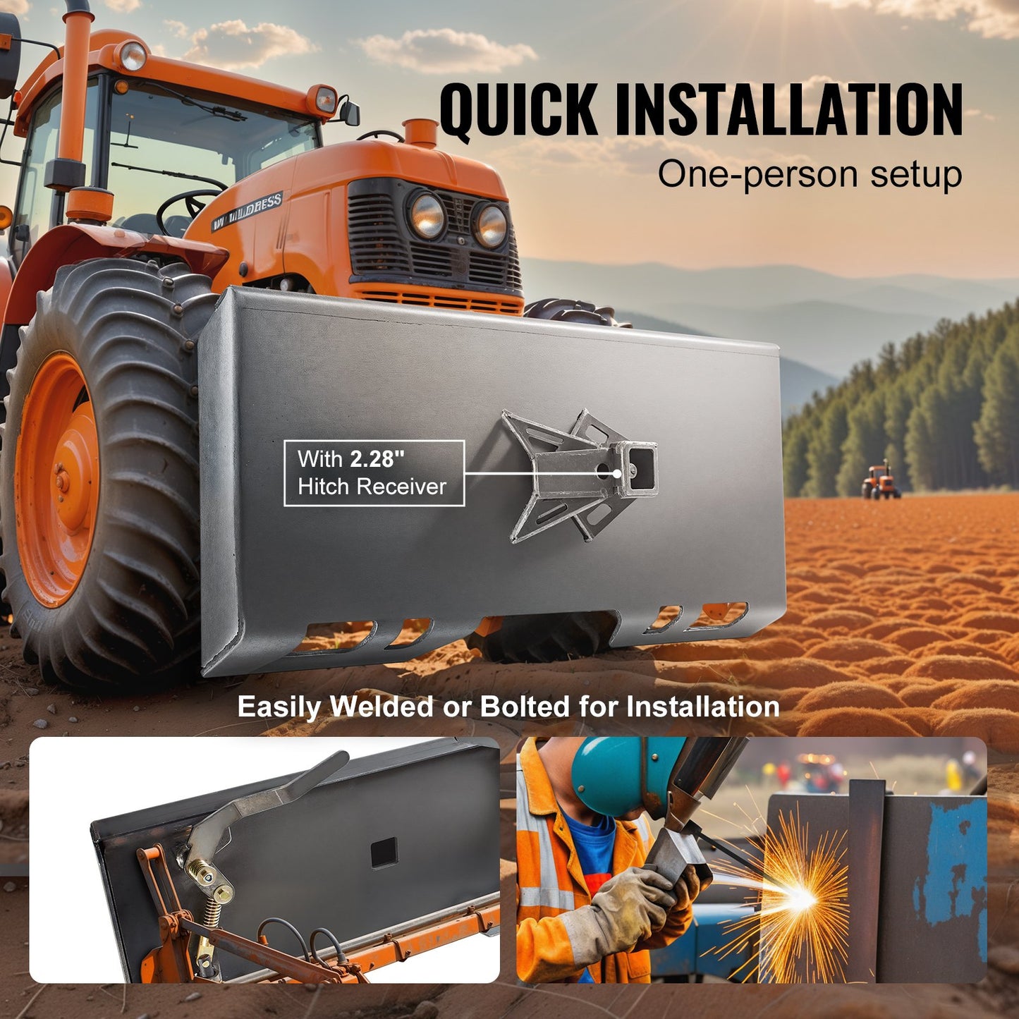 5/16" fästplatta för kompaktlastare, monteringsplatta för kompaktlastare, snabbfäste för lastare, med 2,28" dragkroksfäste, kompatibel med Deere, Kubota, Bobcat, Mahindra kompaktlastare och traktorer