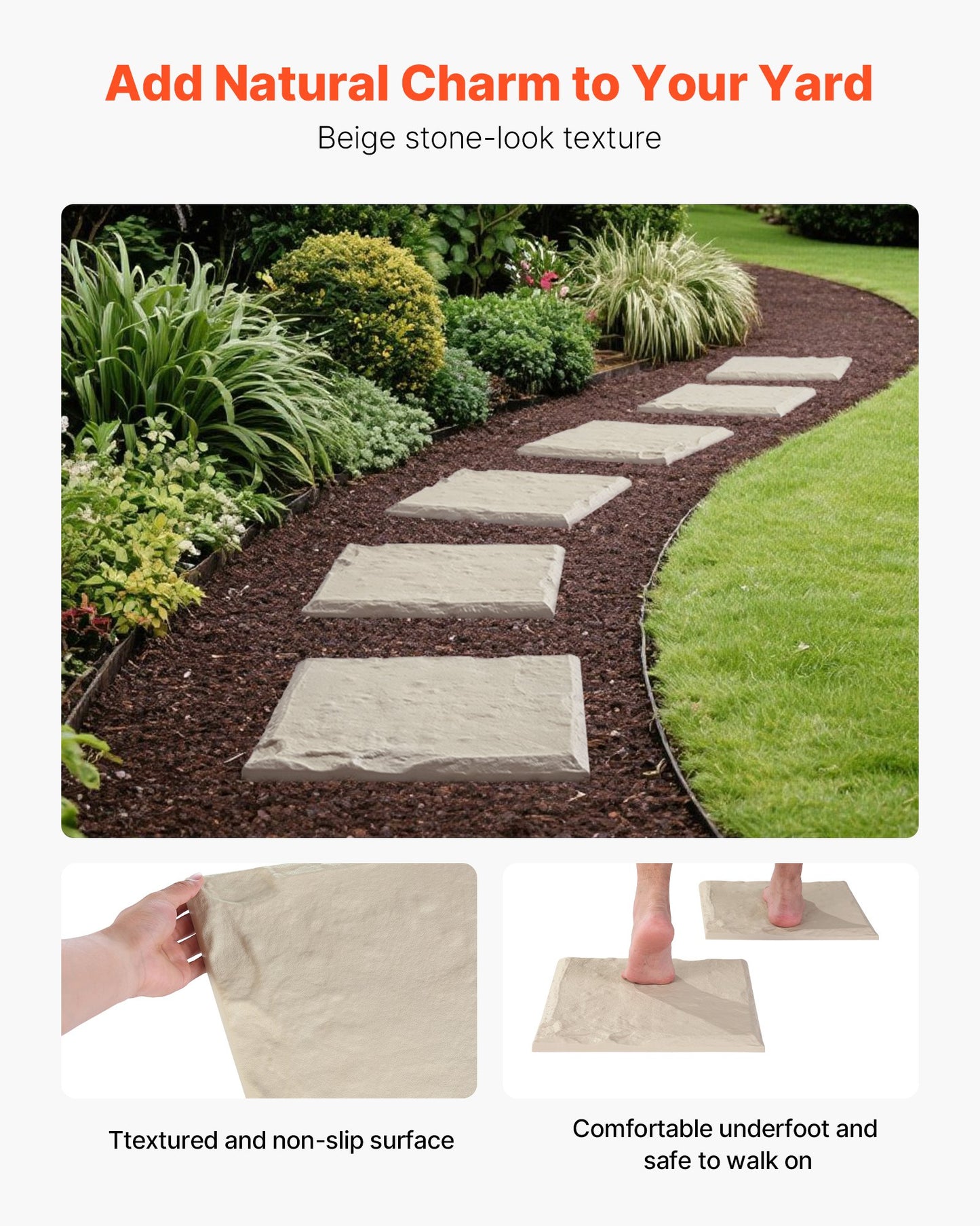 Garden Stepping Stones, 16Pcs 39.5x39.5 cm, Decorative Stepping Stones with Stakes, Weather-Resistant Plastic Pathway Pavers, Smooth Surface, Outdoor Walkway for Lawn Patio Landscape, Beige