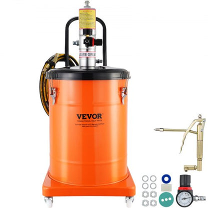 Fettpump, 10,5 gallon 40 liters luftdriven fettpump med 13 fot högtrycksslang och fettspruta, pneumatisk fetthinkpump med hjul, bärbar smörjfettpump 50:1 tryckförhållande