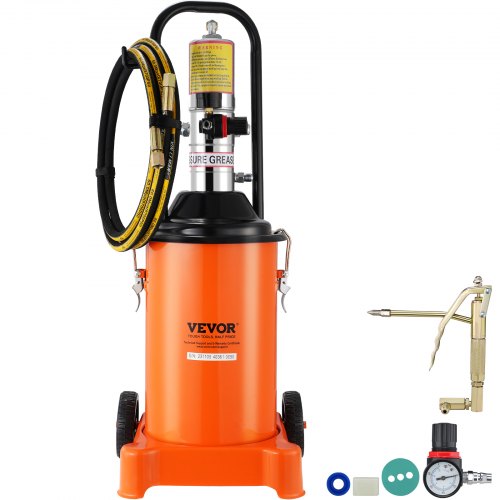 Fettpump, 3 gallon 12 l, luftdriven fettpump med 13 fot högtrycksslang och fettspruta, pneumatisk fetthinkpump med hjul, bärbar smörjfettpump 50:1 tryckförhållande