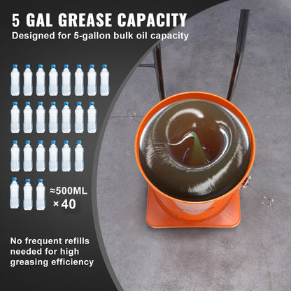 Fettpump, 5 gallon 20 l, luftdriven fettpump med 13 fot högtrycksslang och fettspruta, pneumatisk fetthinkpump med hjul, bärbar smörjfettpump 50:1 tryckförhållande