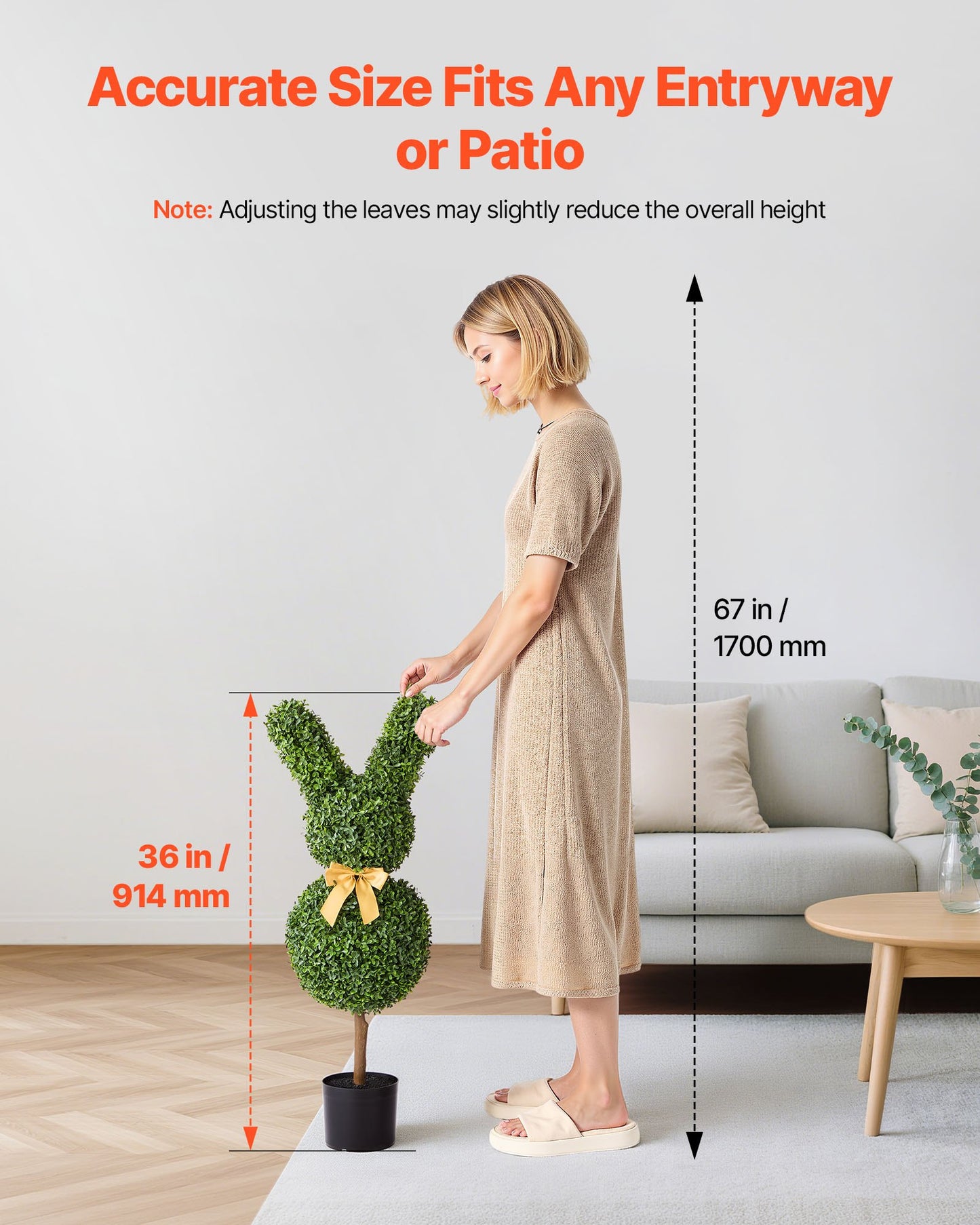 Konstgjord topiary kaninformad buxbomboll, 2-set 914 mm konstgjorda buxbombollar, konstgjorda sidenträd som ser äkta ut, enkel montering för dekoration veranda utomhus uteplats trädgård balkong bakgård inomhus