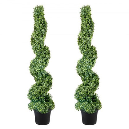 Konstgjorda topiary buxbomträd, 121,9 cm höga (2 stycken) konstgjord topiaryväxt utomhus, året runt grön feauxväxt med utbytbara blad för dekorativ inomhus/utomhus/trädgård