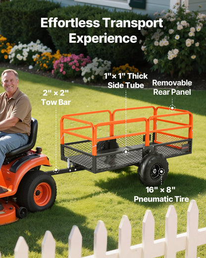 Garden Utility Trailer, 22 Cu. Ft. & 725 kg, ATV UTV Trailer, Tow Behind Steel Dump Trailers, Removable Rear Panel, Heavy Duty Pull Behind Yard Trailers for Lawn Mower Tractor Garden Waste