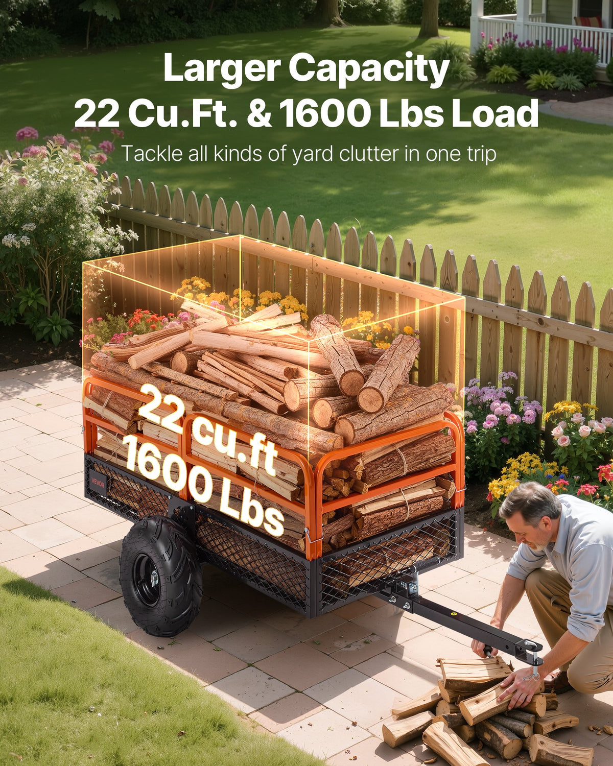 Garden Utility Trailer, 22 Cu. Ft. & 725 kg, ATV UTV Trailer, Tow Behind Steel Dump Trailers, Removable Rear Panel, Heavy Duty Pull Behind Yard Trailers for Lawn Mower Tractor Garden Waste
