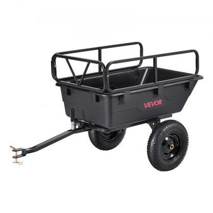 Trädgårdsvagn, 10 kubikfot 227 kg, ATV UTV-transportvagn, bogserad bakom plasttippvagn med 16-tumsdäck, handdrag eller fotpedal, kraftiga trädgårdsvagnar för gräsklippare, traktorer, trädgårdsavfall