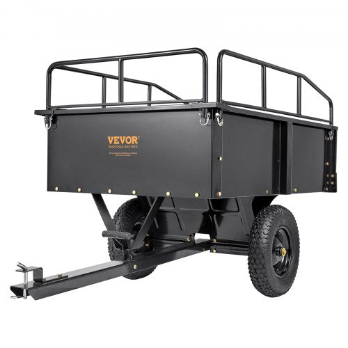 Kraftig ATV-släpvagn i stål, 340 kg 0,43 kubikmeter, trädgårdsvagn med avtagbara sidor för åkgräsklippare, traktor
