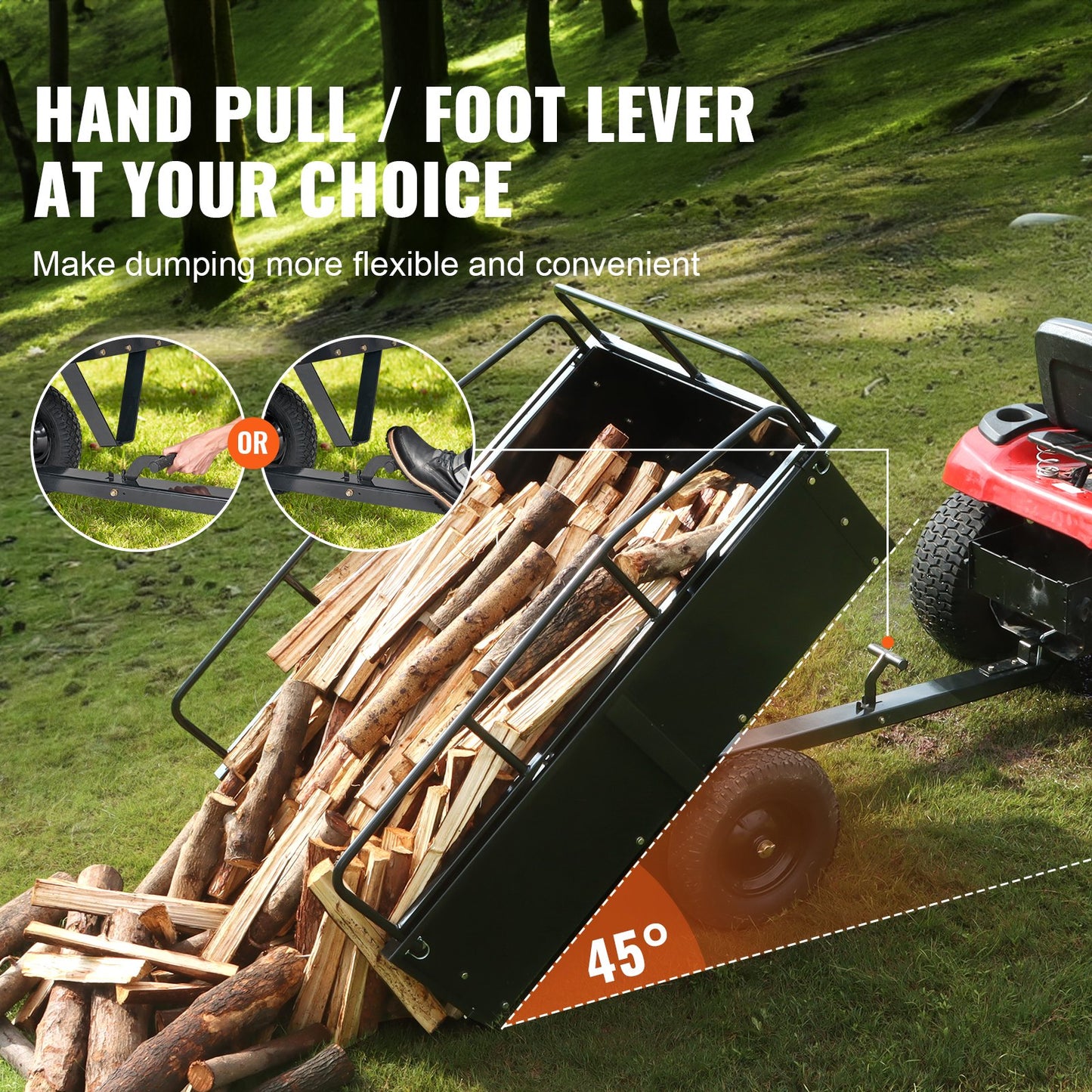 Heavy Duty ATV Trailer Steel Dump Cart, 340 kg 0.43 Cubic Meter, Garden Utility Trailer with Removable Sides for Riding Lawn Mower Tractor