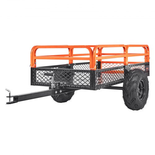 Kraftig ATV-tippvagn i stål, 680 kg lastkapacitet 0,43 kubikmeter, bogserad bakom tippvagn, med avtagbara sidor och 2 däck, för gräsklippare, traktorer, ATV, UTV