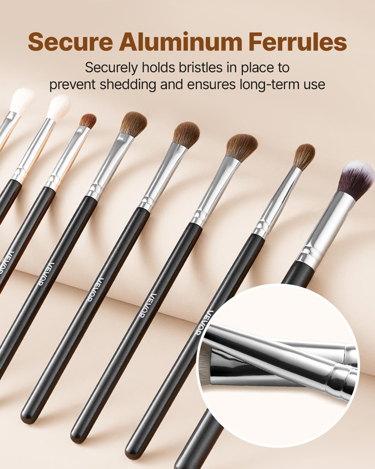 34-delars sminkborsteset, professionellt borstkit för foundation, ögonskugga, concealer och rouge - med mjuka borst, ergonomiskt trähandtag, resevänligt fodral ingår
