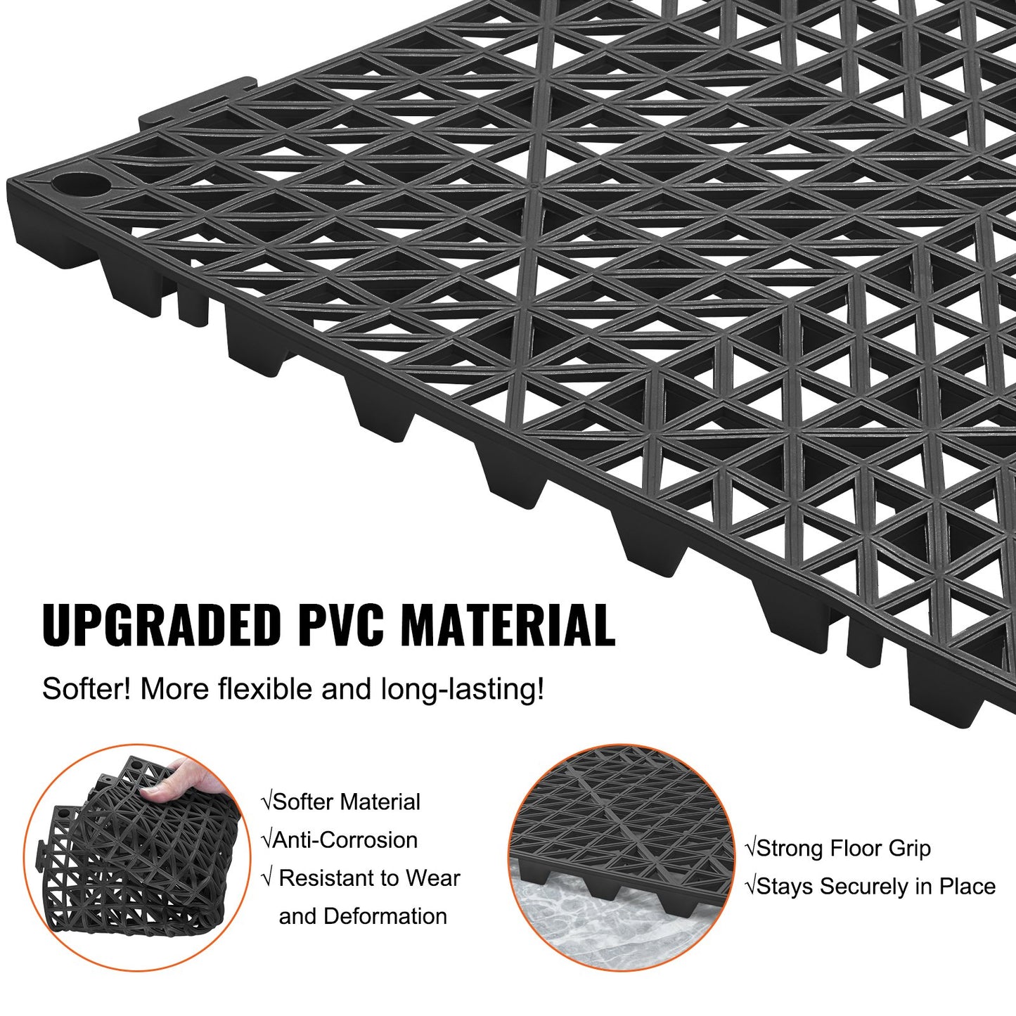 Modulär sammankopplande dynor, 50-pack 30 x 30 cm skarvningsdräneringsmattor, mjuka PVC-sammankopplande dräneringsgolvplattor, halkfria dräneringshål för toalett, badrum, kök, pool, våtutrymme, svart